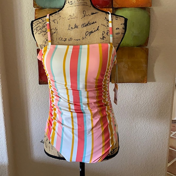 Swimwear One piece Square Neck Multi Striped 1 Piece Swim Medium NWT - Picture 9 of 9
